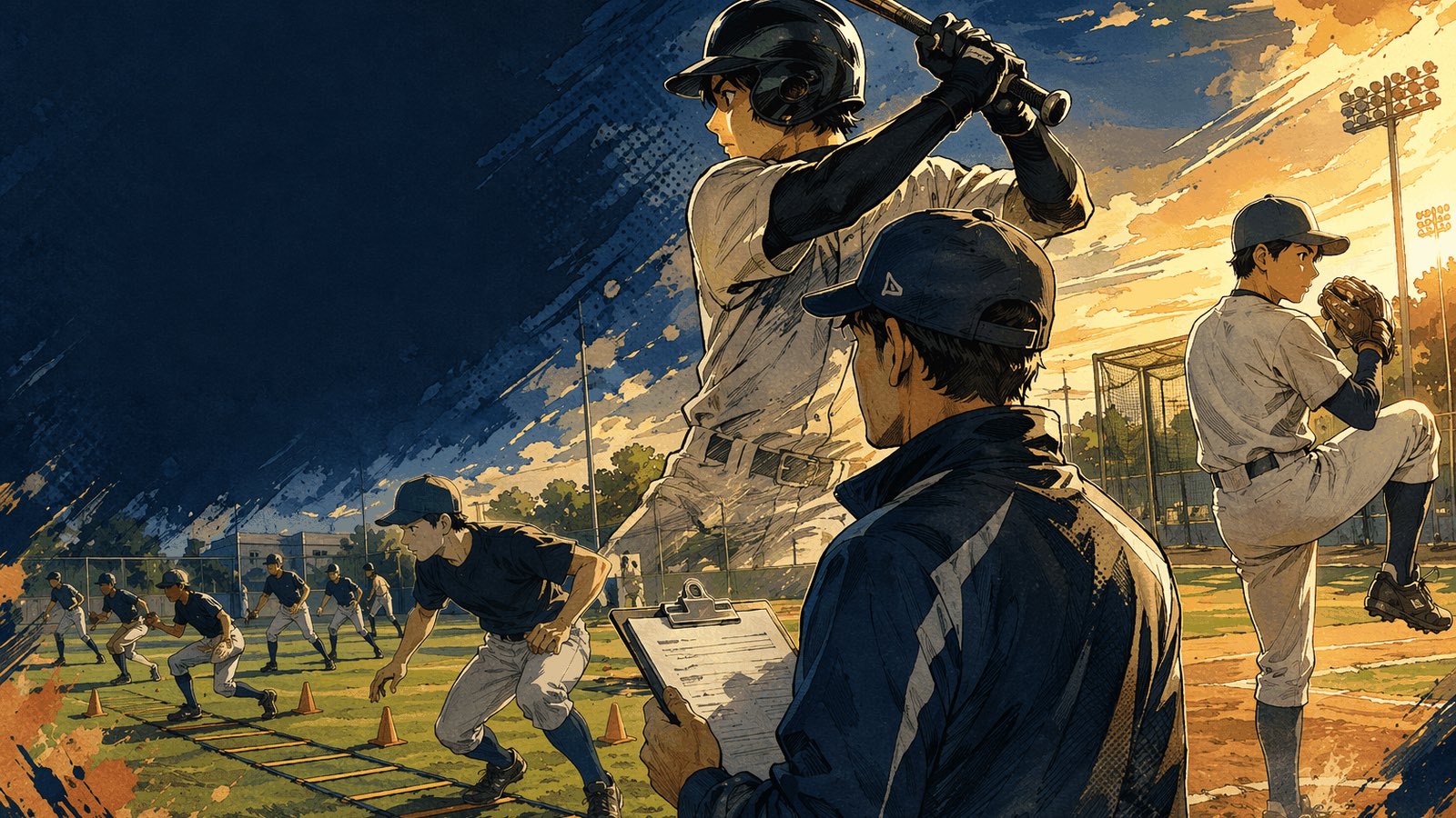 棒球训练与教练插画